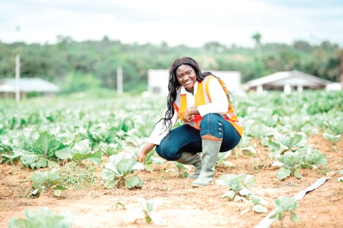 Esther Kyerewaa Twumasi, founder of Miss Agriculture, in her vegetable farm
