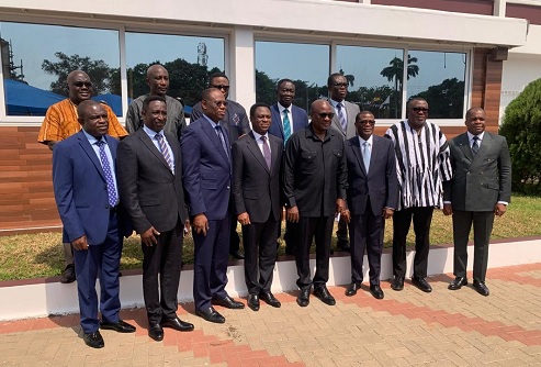 President-elect John Dramani Mahama (arrowed) and members of the Ghana Pentecostal and Charismatic Council (GPCC) after a meeting in Accra yesterday