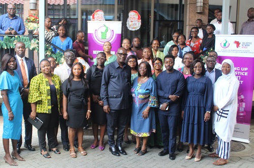 George Winful (4th from left), Director, Revenue Policy Division, Ministry of Finance; Patricia Blankson Akakpo (4th from right), Head of Secretariat, NETRIGHT, with other participants during the conference in Accra. Picture: ESTHER ADJORKOR ADJEI 
