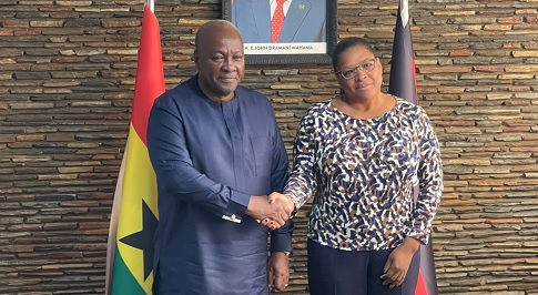 President-elect John Dramani Mahama with Miriam Montrat (right), the Canadian High Commissioner to Ghana, after the meeting