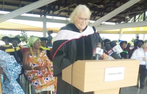 Dr Lynette Gay, founder of Ensign college, addressing the gathering