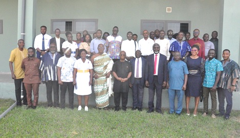 Dr John Tampuori (6th from right), CEO of the Ho Teaching Hospital; Dr Archibald Yao Letsa (middle), Volta Regional Minister, and other officials of the hospital after the inauguration of the hospital annex