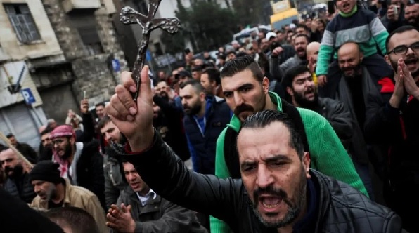 Protesters chanted as they marched through Damascus