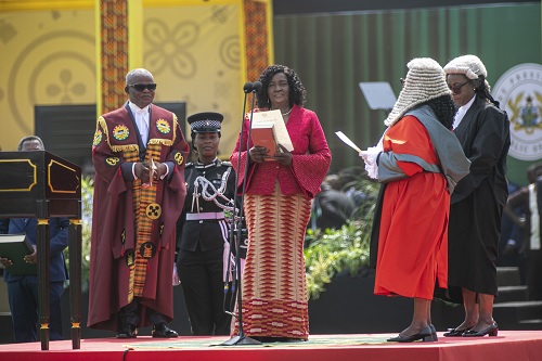 Prof. Naana Jane Opoku-Agyemang, Ghana’s first female Vice-President, being sworn into office