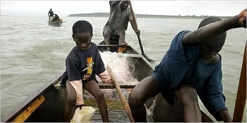 Children working on the Volta Lake