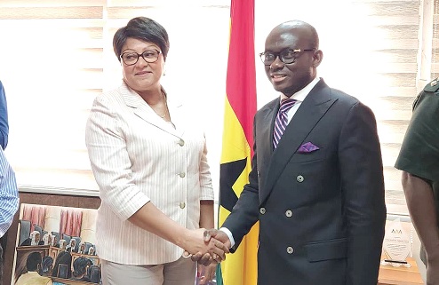 Veronica Bamford (left), Major Mahama’s mother, exchanging pleasantries with Godfred Yeboah Dame, the Attorney-General and Minister of Justice