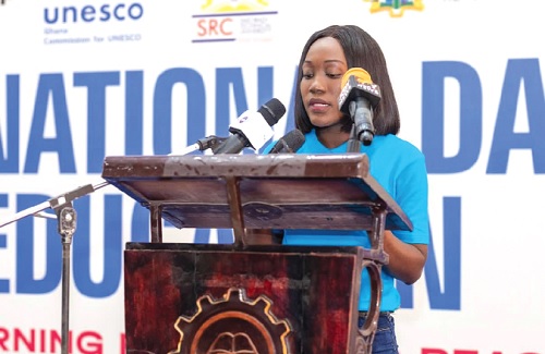Sandra Amarquaye (inset), the Corporate Communications Manager at Karpowership Ghana, addressing the audience