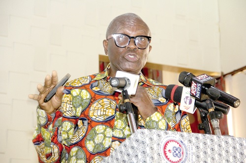 Prof.  Joseph Atsu Ayee (inset) addressing the participants  in the 3rd colloquium of the Political Science Department, University of Education, Winneba