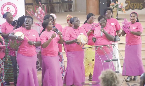 A choir group of the Breast Cancer Survivors Association performing at the ceremony. Picture: EMMANUEL BAAH