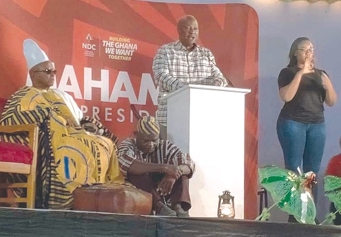 Former President Mahama speaking at a Town Hall meeting in Tamale