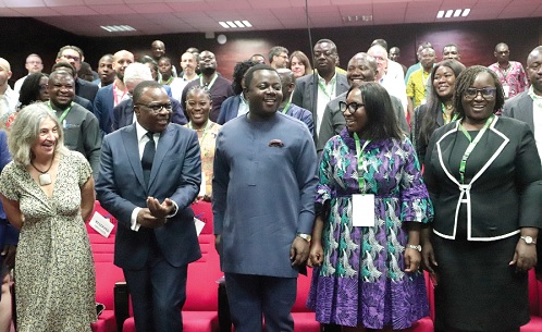 Rev John Ntim Fordjour (3rd from left),  Deputy Minister of Education, in an interaction with Dr. Victoria Kunbuor (2nd from right), Registrar, GIMPA, Jules-Armand Aniambossou (2nd from left), Ambassador of France in Ghana, Beatrice Khaiat (left), Deputy Director of Campus France-Paris, and Dr Augustina Akonnor (right), acting Deputy Rector, GIMPA. Picture: EDNA SALVO-KOTEY