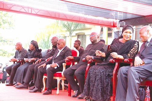 President Akufo-Addo (4th from left), Vice-President Mahamudu Bawumia (3rd from right) and his wife Samira (2nd from right); former President John Agyekum Kufuor (3rd from left), Akosua Frema Osei-Opare (2nd from left), Chief of Staff; Sam Okudzeto (right), a member of the Council of State, and Stephen Ntim (left), National Chairman of the New Patriotic Party President Akufo-Addo (4th from left), Vice-President Mahamudu Bawumia (3rd from right) and his wife Samira (2nd from right); former President John Agyekum Kufuor (3rd from left), Akosua Frema Osei-Opare (2nd from left), Chief of Staff; Sam Okudzeto (right), a member of the Council of State, and Stephen Ntim (left), National Chairman of the New Patriotic Party