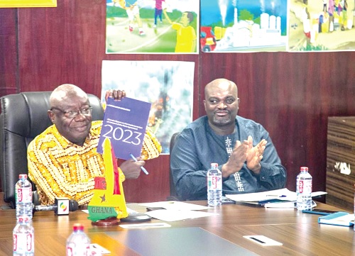 Dr Kwaku Afriyie (left), the Minister for Environment, Science, Technology and Innovation, launching the report with Dr Peter Dery (right), the ministry’s Director of Environment