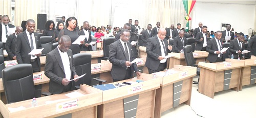 Some new members of the Ga West Municipal Assembly taking the oath of office.  Picture: EMMANUEL QUAYE