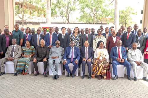 Dr Mahamadu Bawumia (seated middle) with Irchad Razaaly (seated 3rd from left), Ambassador of the European Union to Ghana; Ambrose Dery (seated 4th from left), Minister for the Interior; Dr Ly Thuch (seated 4th from right), Vice-President of Cambodian Mine Action and Victim Assistance Authority and President of Anti-Personnel Mine Ban Convention, and other participants. Picture: ELVIS NII NOI DOWUONA