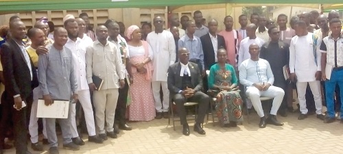 Dr Grace Bediako (seated middle), President’s representative, with dignitaries and the inaugurated assembly members at Yilo Krobo. Picture: Ezekiel E. Sottie