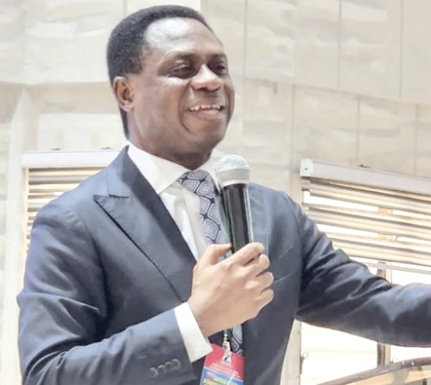 Apostle Eric Nyamekye (inset), President of the Ghana Pentecostal and Charismatic Council, addressing the conference 