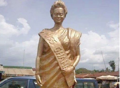 Statue of Monica Amekoafia in Hohoe, winner of first Miss Ghana Pageant