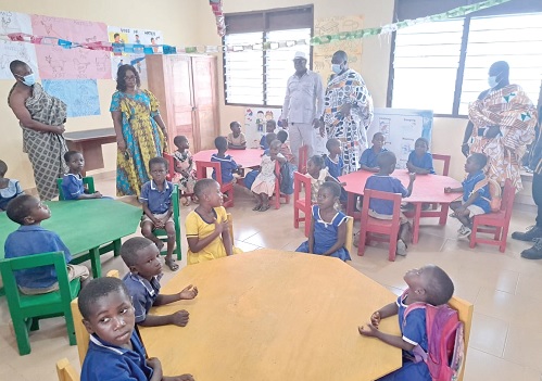Some pupils in the classroom of the new block