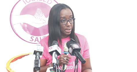 Delese Darko (left), CEO, Food and Drugs Authority, speaking at the event. Picture: ELVIS NII NOI DOWUONA 