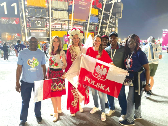 With Polish football fans outside the stadium