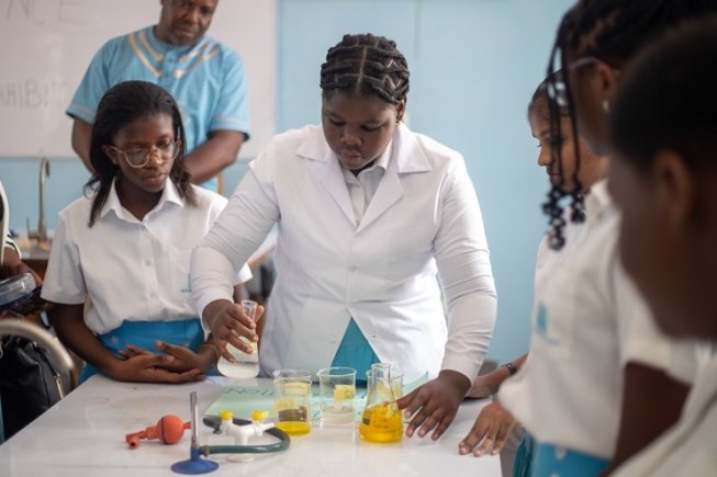 Some students of East Airport International School on their science exhibition as part of 22nd Founders' Day  activity