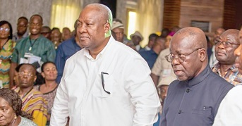 John Dramani Mahama (middle), NDC flag bearer, arriving at the party’s policy dialogue. With him include Prof. Kwaku Danso-Boafo (2nd from right), Chairman, Social Domocracy Lab, and Prof. Naana Jane Opoku-Agyemang (3rd from left)