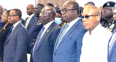 Dr Mahamudu Bawumia (2nd from right) and Dr Ernest Addison, Governor, Bank of Ghana, at the event