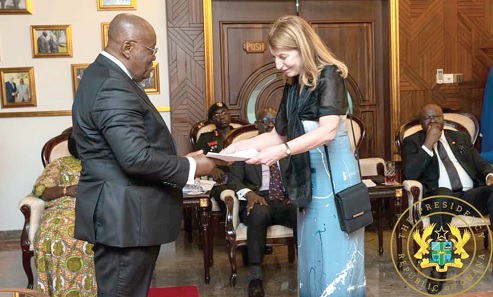 Annika Hahn-Englund, Swedish Ambassador to Ghana, presenting her credentials to the President Annika Hahn-Englund, Swedish Ambassador to Ghana, presenting her credentials to the President
