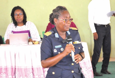 Group Captain Theodora Agornyo (inset), the Gender Policy Advisor of the Chief of Defence Staff, addressing the students
