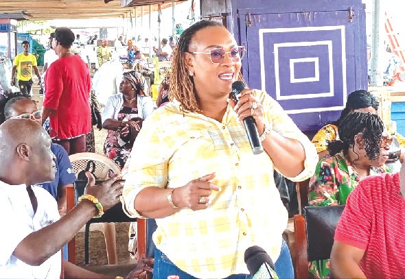Mavis Hawa Koomson addressing the fishers and fish processors. Picture: BENJAMIN XORNAM GLOVER