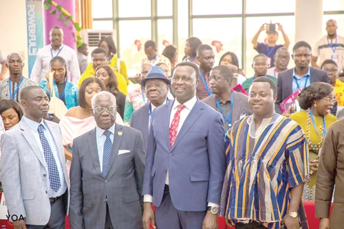Dr Yaw Osei Adutwum (2nd from right), Minister of Education, flanked by Yaw Osafo-Maafo (2nd from left), Senior Presidential Advisor, and Collins Ntim Fordjour, a Deputy Minister of Education, at the event
