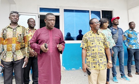 Kofi Ofori (middle), MCE for the Ablekuma North Assembly, addressing the candidates during the visit to the Mother Mary’s School of Excell