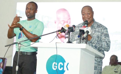 Samuel Pyne (right), CEO of KMA, speaking at the event