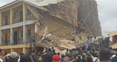 A portion of the collapsed Saint Academy School in Jos