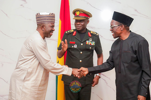 Major General Emmanuel Kotia (middle), Commissioner-General of the Ghana Boundary Commission, introducing Adamu Adaji (left), Director-General, Nigeria Boundary Commission, to Alban Bagbin, Speaker of Parliament
