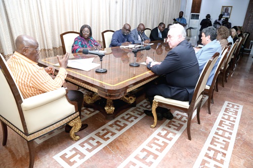 President Akufo-Addo (left) speaking at the meeting. With him are  Kurt M. Campbell (right), US Deputy Secretary of State, and members of his delegation from the US Embassy at the Jubilee House in Accra. Picture: SAMUEL TEI ADANO
