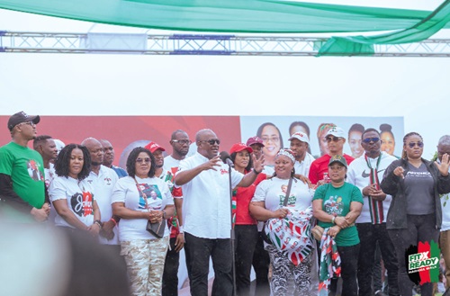Former President John Dramani Mahama addressing party faithful after the health walk