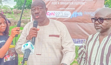 Seth Adjei Baah (inset), Board Chairman, GTA, addressing the durbar