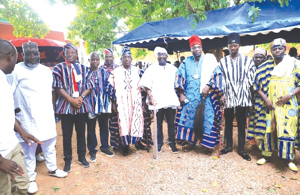 Dr Mahamudu Bawumia (arrowed) with the chiefs and some NPP party members. INSET: The pickup