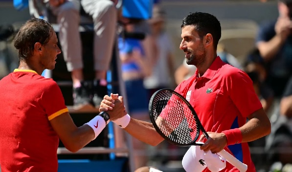 Serbia's Novak Djokovic (right) shakes hands with Spain's Rafael Nadal after the two faced off in the Paris Olympics — their 60th matchup overall.