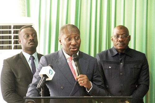 Alexander Afenyo-Markin (middle), Head of Ghana’s delegation to the ECOWAS Parliament, delivering an address on behalf of the Speaker of the ECOWAS Parliament