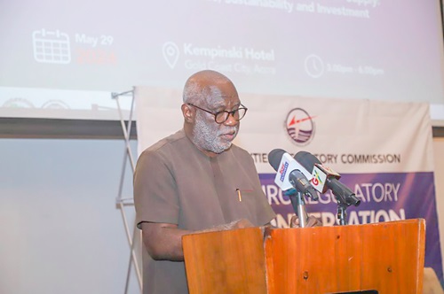 Ebo Quagrainie (inset), Board Chairman, PURC, addressing participants at the 3rd Regulatory Conversation
