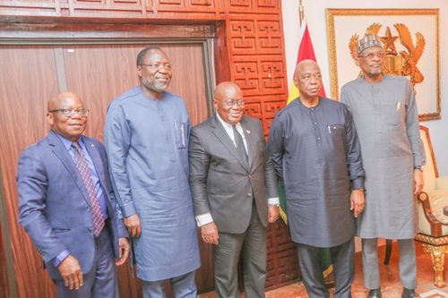 President Akufo-Addo (2nd from right), Omar Alieu Touray (2nd from left), President, ECOWAS Commission, with Baba Kamara (right), ECOWAS Special Envoy for Counter Terrorism, and Dr Abdel-Fatau Musah (left), ECOWAS Commissioner for Political Affairs, Peace and Security. Picture: SAMUEL TEI ADANO
