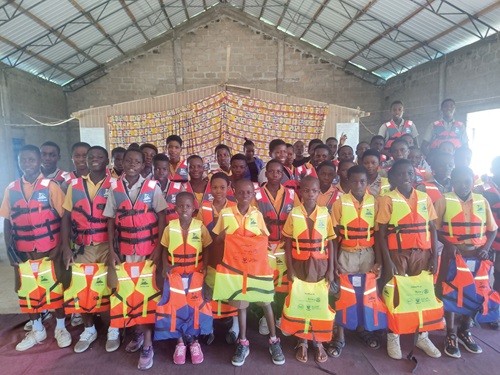 Some of the pupils with their lifejackets