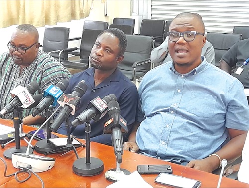 Dr Afriyie (right), the Chairman of the Health Committee, addressing the press after the meeting with stakeholders