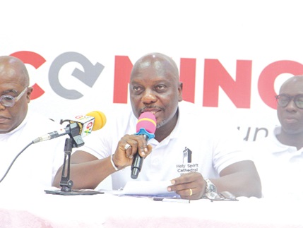  Ernest Prah (left), the Parish Pastoral Council Chairman, launching the homecoming celebration. Picture: CALEB VANDERPUYE