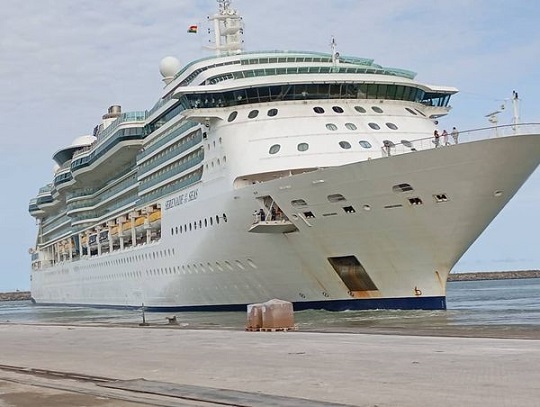 Cruise vessel serenade of the seas docks at Takoradi Harbour 