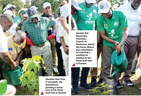 Otumfuo Osei Tutu II (arrowed), the Asantehene, planting a wawa tree at the Royal Golf Club in Kumasi