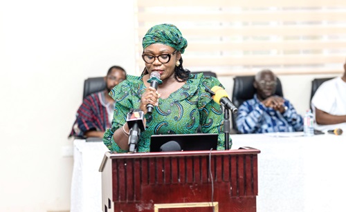 Henrietta Lamptey, Registrar of Births and Deaths, addressing the gathering just before the launch